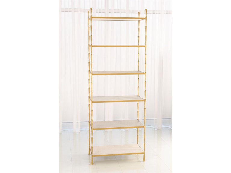 Global Views Living Room Spike Etagere-Antique Brass with White Marble 7.90457 at Norwood Furniture
