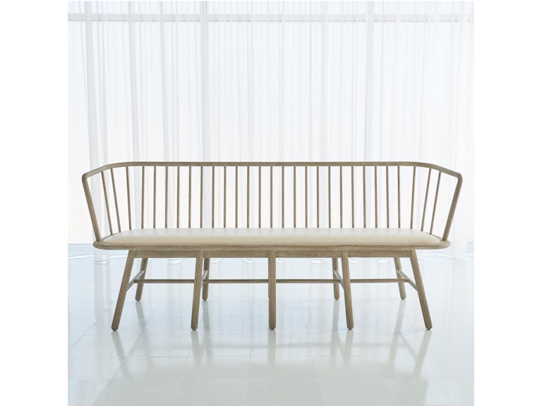 Global Views Living Room Spindle Long Bench-Beige Leather 7.20199 at Norwood Furniture