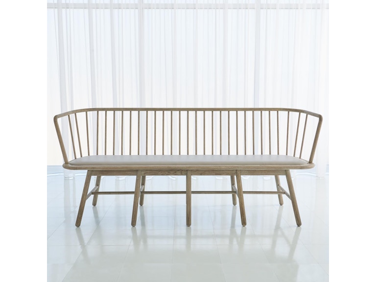 Global Views Living Room Spindle Long Bench-Grey Leather 7.20205 at Norwood Furniture