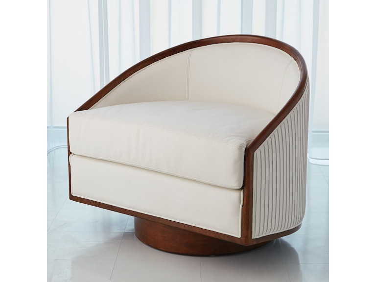 Global Views Living Room Swivel Chair-White Leather 2634 at Norwood Furniture