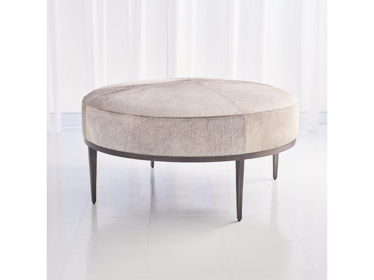Global Views Living Room Urban Ottoman with Grey Hair-on-Hide-Antique Gunmetal 7.91094 at Norwood Furniture