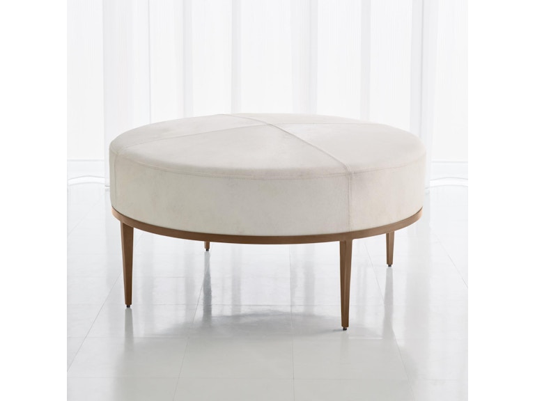 Global Views Living Room Urban Ottoman with Ivory Hair-on-Hide-Antique Brass 7.91090 at Norwood Furniture