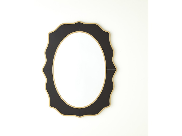 Global Views Mirrors Oval Beveled Mirror with Black Glass Surround Framed in Gold WDS8180-GV at Norwood Furniture
