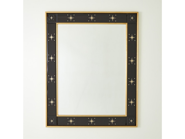 Global Views Mirrors Rectangular Beveled Mirror with Gold Stars-Black WDS3160-GV at Norwood Furniture