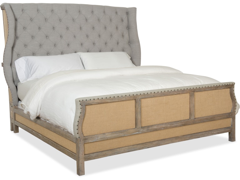 Hooker Furniture Bedroom Boheme Bon Vivant De-Constructed King Uph Bed 5750-90166-MWD at Norwood Furniture