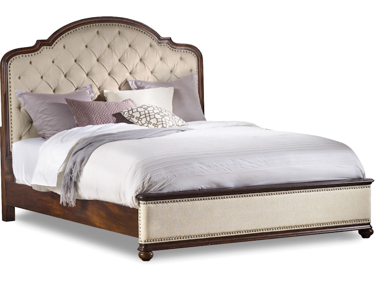 Hooker Furniture Bedroom Leesburg Queen Upholstered Bed with Wood Rails 5381-90950 at Norwood Furniture