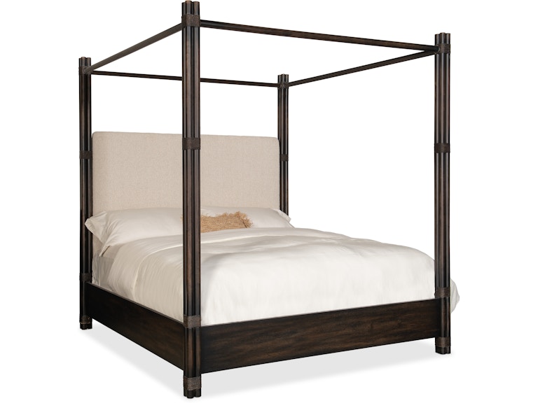 Hooker Furniture Bedroom Retreat Pole Rattan King Upholstered Poster Bed w/Canopy 6950-90466-99 at Norwood Furniture
