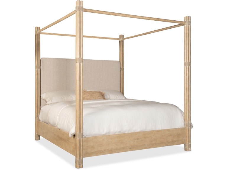 Hooker Furniture Bedroom Retreat Pole Rattan King Upholstered Poster Bed w/Canopy 6950-90466-80 at Norwood Furniture