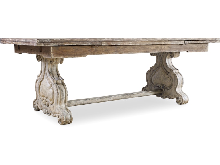 Hooker Furniture Casual Dining Chatelet Refectory Rectangle Trestle Dining Table with Two 22'' Leaves 5350-75206 at Norwood Furniture