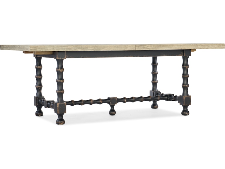 Hooker Furniture Casual Dining Ciao Bella 84in Trestle Table w/ 2-18in Leaves-Flaky White/Black 5805-75200-80 at Norwood Furniture