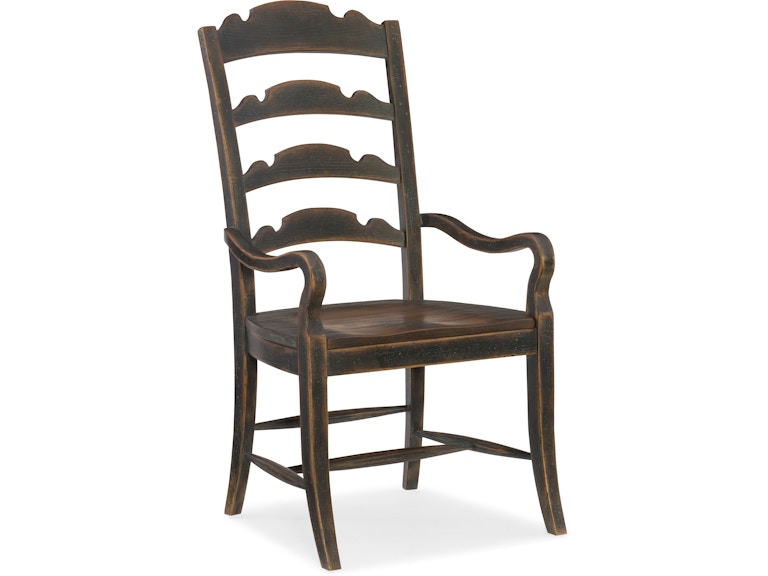 Hooker Furniture Casual Dining Hill Country Twin Sisters Ladderback Arm Chair - 2 per carton/price ea 5960-75300-BLK at Norwood Furniture