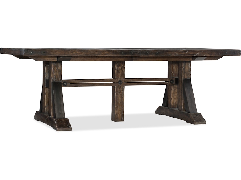 Hooker Furniture Casual Dining Roslyn County Trestle Dining Table w/2 21in leaves 1618-75207-DKW at Norwood Furniture