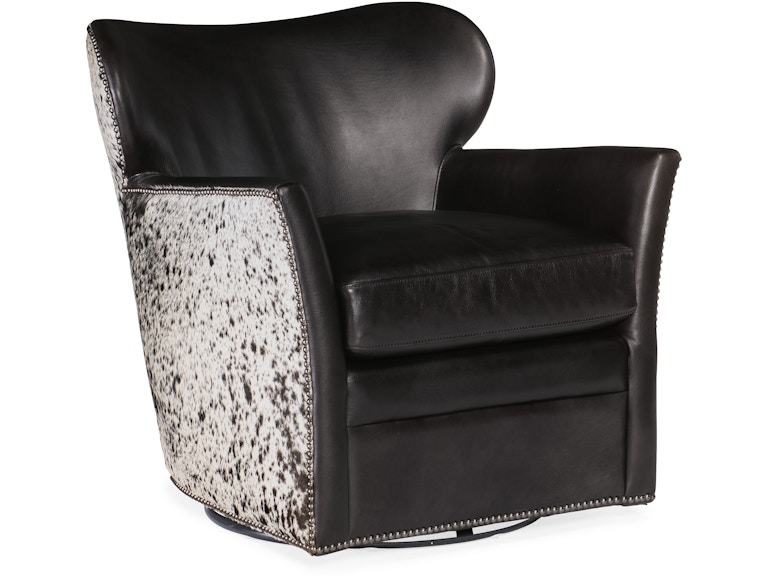 Hooker Furniture Living Room Kato Leather Swivel Chair w/ Salt Pepper HOH CC469-SW-097 at Norwood Furniture