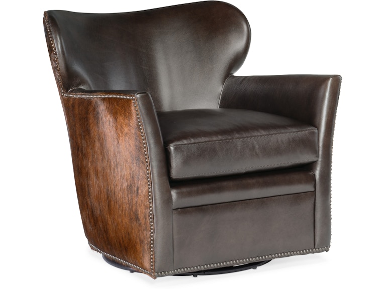 Hooker Furniture Living Room Kato Leather Swivel Chair w/ Dark HOH CC469-SW-089 at Norwood Furniture