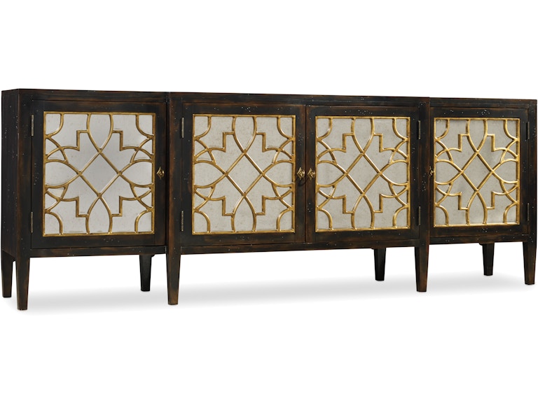 Hooker Furniture Living Room Sanctuary Four Door Mirrored Console- Ebony 3005-85005 at Norwood Furniture