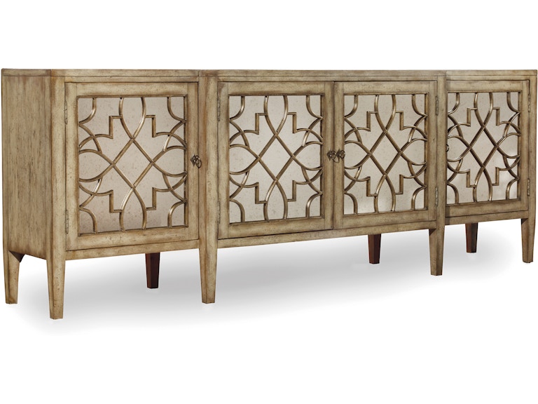 Hooker Furniture Living Room Sanctuary Four-Door Mirrored Console - Surf-Visage 3013-85001 at Norwood Furniture