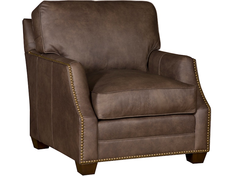 King Hickory Living Room Benson Chair with Notched Arm And Attached Back Warm Brown Base And Leather 4701-NAW-L at Norwood Furniture