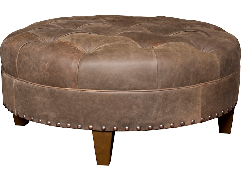 King Hickory Living Room Capital Circular Large Ottoman with Tufted Top and Modern Leg in Leather 3C-LUM-L at Norwood Furniture