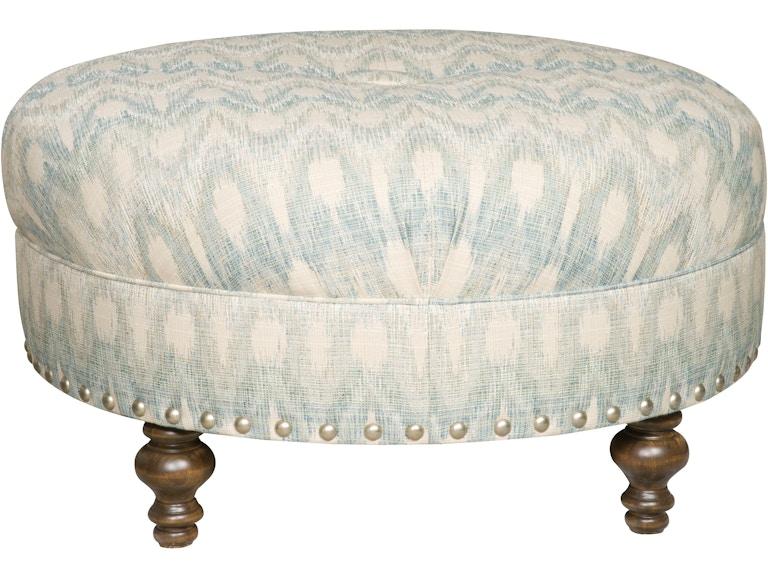 King Hickory Living Room Capital Circular Medium Ottoman with Miter and Button Top and Turned Leg in Fabric 3C-MNT-F at Norwood Furniture