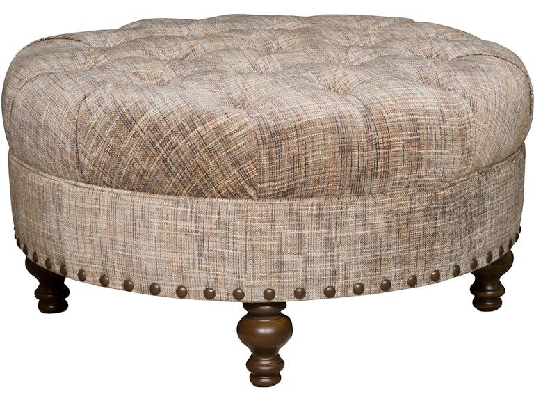 King Hickory Living Room Capital Circular Medium Ottoman with Tufted Top and Turned Leg in Fabric 3C-MUT-F at Norwood Furniture