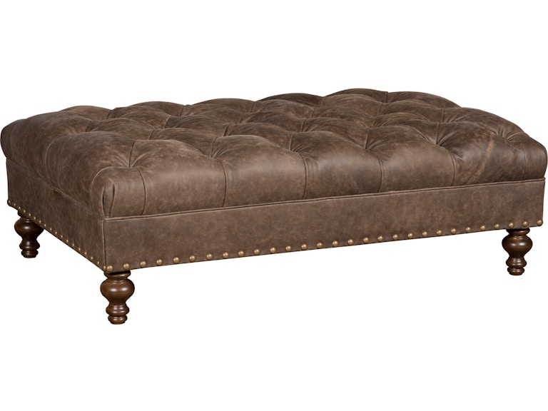 King Hickory Living Room Capital Rectangle Large Ottoman with Tufted Top and Turned Leg in Leather 3R-LUT-L at Norwood Furniture