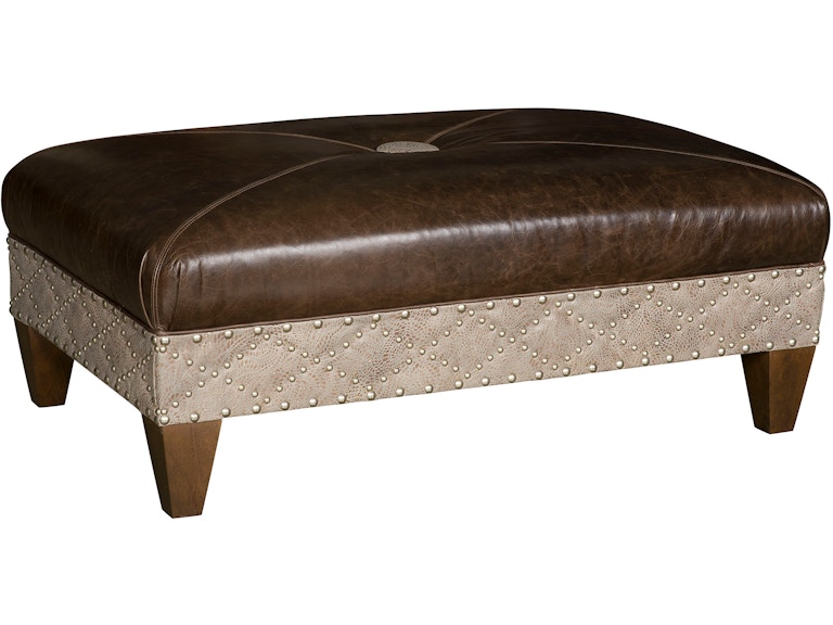 King Hickory Living Room Capital Rectangle Medium Ottoman with Miter and Button Top and Modern Leg in Leather 3R-MNM-L at Norwood Furniture