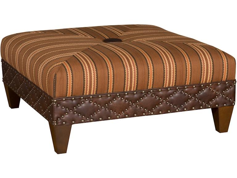 King Hickory Living Room Capital Square Large Ottoman with Miter and Button Top and Modern Leg in Leather/Fabric 3Q-LNM-LF at Norwood Furniture