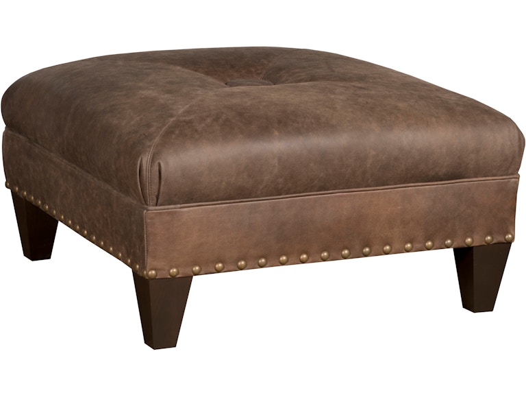 King Hickory Living Room Capital Square Medium Ottoman with Miter and Button Top and Modern Leg in Leather 3Q-MNM-L at Norwood Furniture