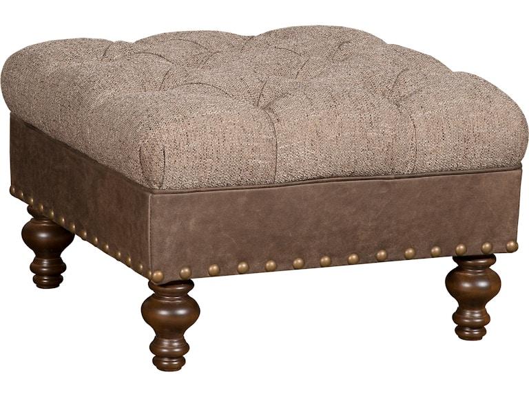 King Hickory Living Room Capital Square Small Ottoman with Tufted Top and Turned Leg in Leather/Fabric 3Q-SUT-LF at Norwood Furniture