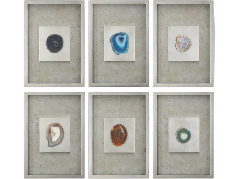 Uttermost Art Agate Stone Silver Wall Art Set/6 14555 at Norwood Furniture