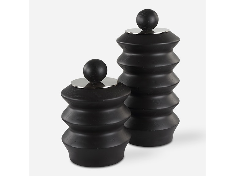 Uttermost Home Accents Accordion Black Wood Containers Set/2 18137 at Norwood Furniture