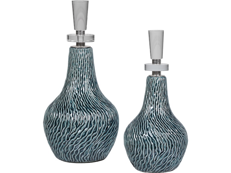 Uttermost Home Accents Almera Dark Teal Bottles Set/2 17842 At Norwood Furniture