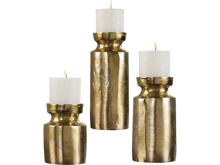 Uttermost Home Accents Amina Antique Brass Candleholders Set/3 18958 at Norwood Furniture