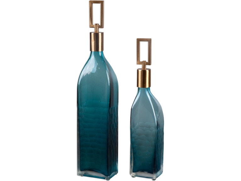Uttermost Home Accents Annabella Teal Glass Bottles Set/2 20076 at Norwood Furniture