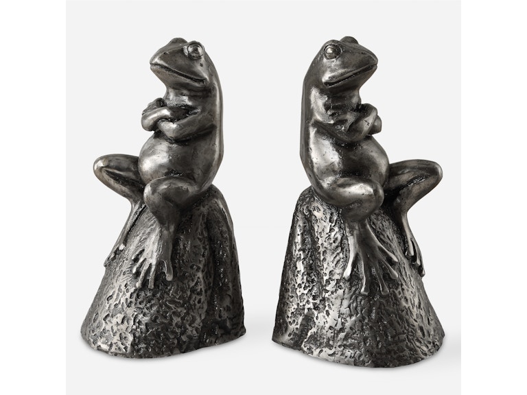 Uttermost Home Accents Daydreaming Frogs Aged Silver Bookends Set/2 18150 at Norwood Furniture