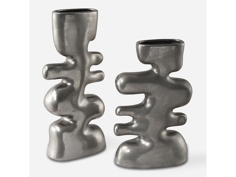 Uttermost Home Accents Free Flowing Nickel Vases Set/2 18145 at Norwood Furniture