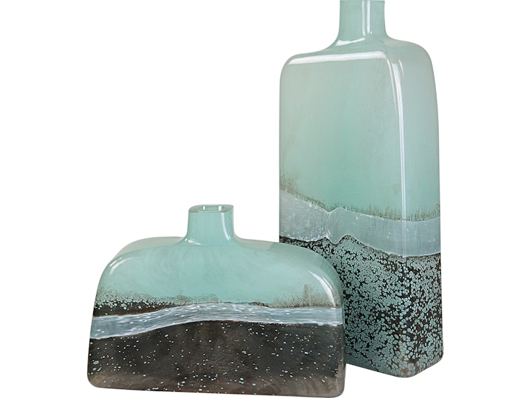 Uttermost Home Accents Fuze Aqua and Bronze Vases Set Of 2 18096 at Norwood Furniture
