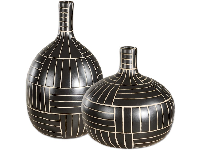 Uttermost Home Accents Graphite Stride Geometric Vases Set/2 18271 at Norwood Furniture