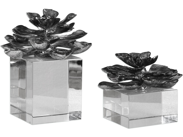 Uttermost Home Accents Indian Lotus Metallic Silver Flowers Set/2 20158 at Norwood Furniture
