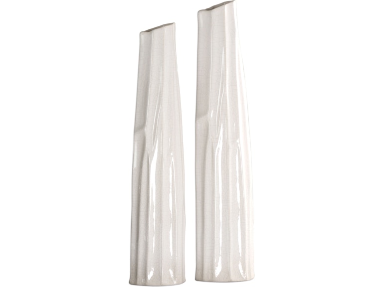 Uttermost Home Accents Kenley Crackled White Vases Set/2 18868 at Norwood Furniture