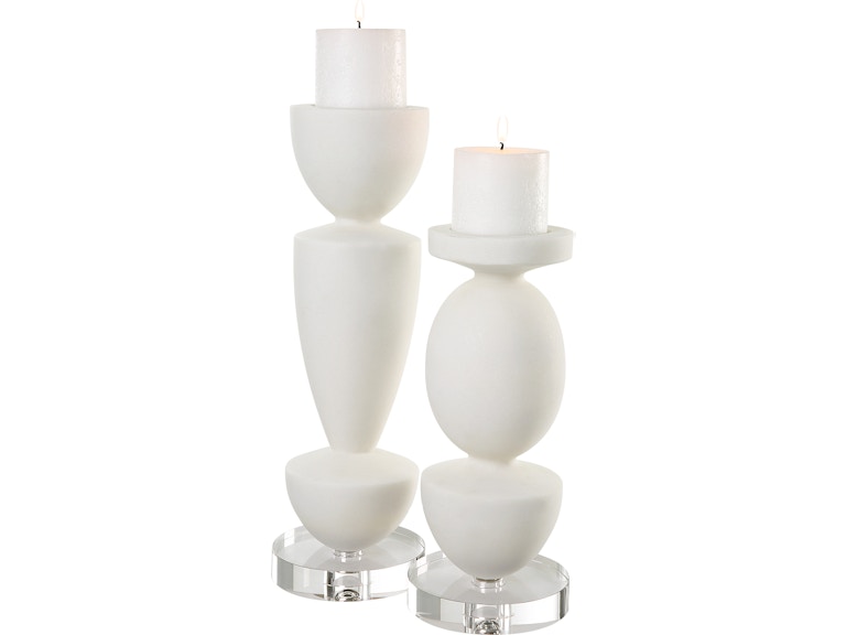 Uttermost Home Accents Lido White Stone Candleholders Set/2 18101 at Norwood Furniture