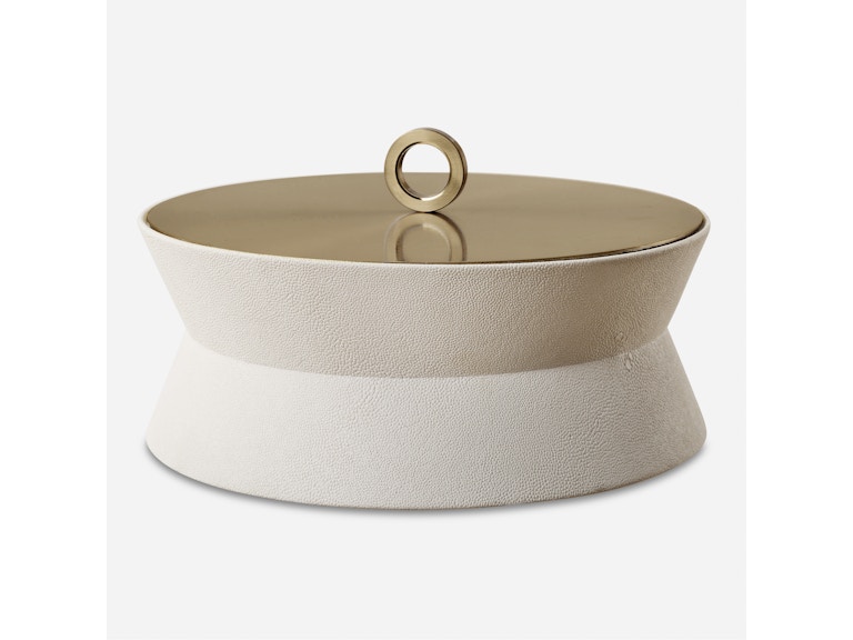 Uttermost Home Accents Luxe White Shagreen Round Box 18165 at Norwood Furniture