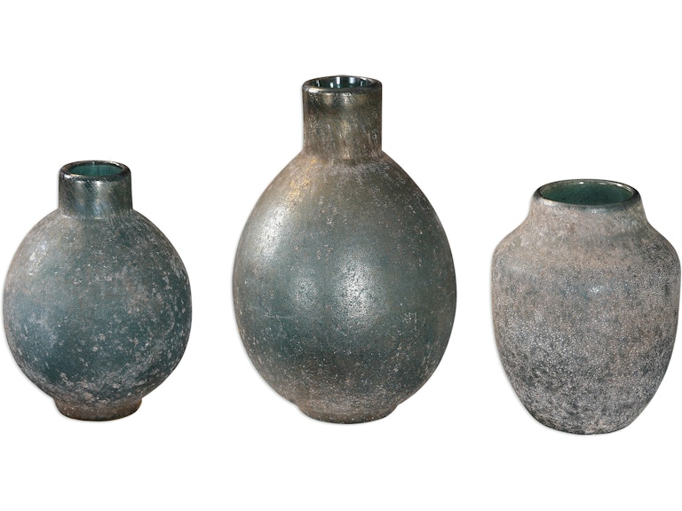 Uttermost Home Accents Mercede Weathered Blue-Green Vases Set/3 18844 at Norwood Furniture