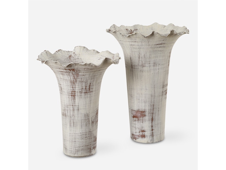 Uttermost Home Accents Ruffled Petal White Vases Set/2 18174 at Norwood Furniture