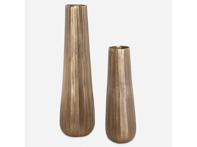 Uttermost Home Accents Vertiforge Antique Gold Vases Set/2 18171 at Norwood Furniture
