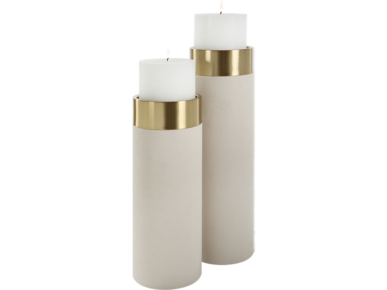 Uttermost Home Accents Wessex White Pillar Candleholders Set Of 2 18100 at Norwood Furniture