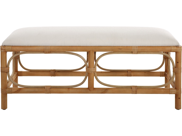 Uttermost Living Room Laguna White Fabric Rattan Bench 23755 at Norwood Furniture