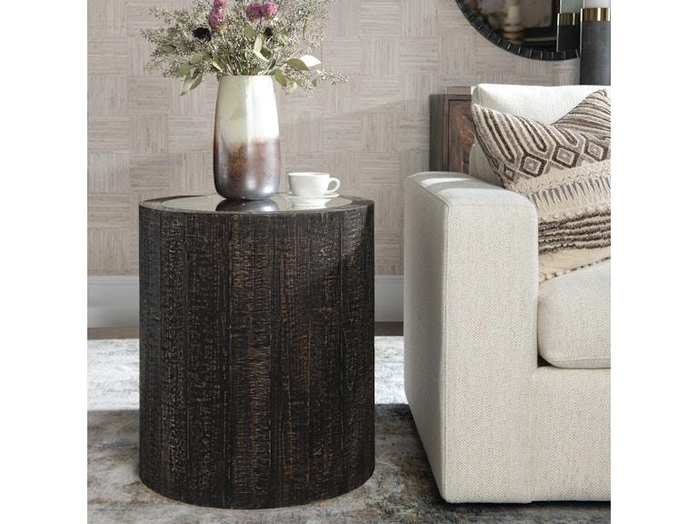 Uttermost Living Room Sequoia Mirrored Drum Table 25289 at Norwood Furniture