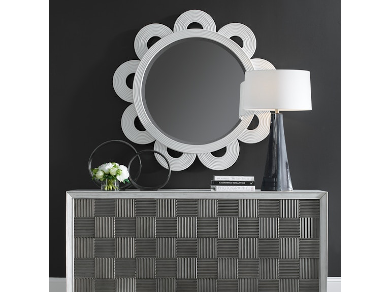 Uttermost Mirrors Clematis White Rattan Round Mirror 08177 at Norwood Furniture