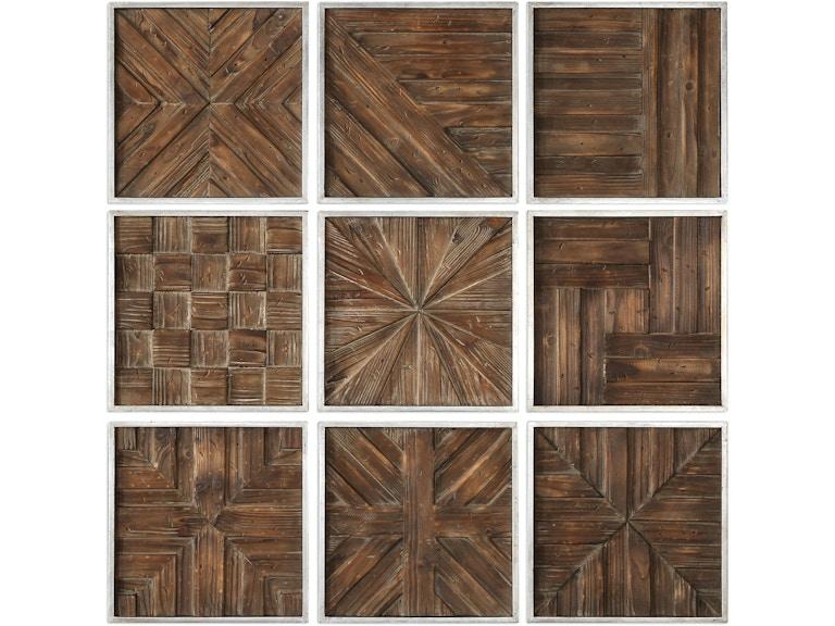 Uttermost Wall Decor Bryndle Rustic Wooden Squares Set/9 04115 At Norwood Furniture